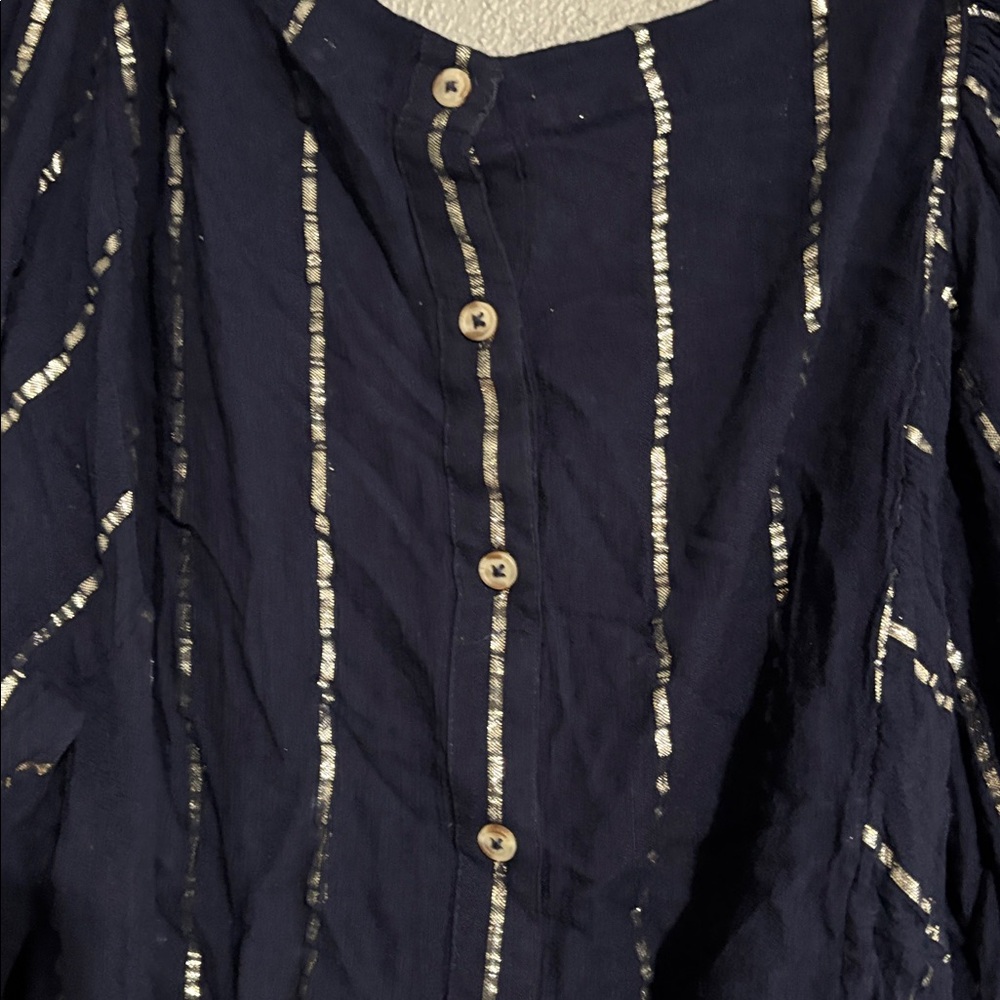 Anthropologie Navy Blouse with Silver Sequin Stripes - Picture 7 of 7